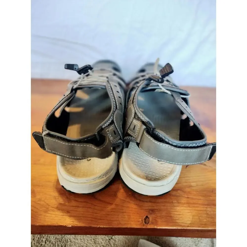 Coleman Sandals Mens 13 gray  Leather Round Toe Drawstring Casual fishing hiking